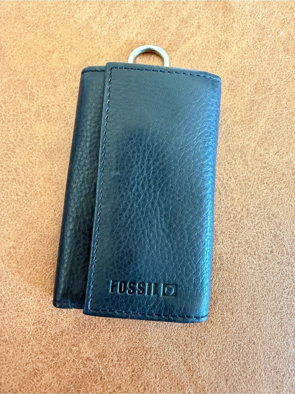 Vintage Fossil Black Genuine Leather 6-Hook Key Case Wallet Organizer